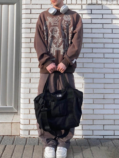 Sudadera con capucha y estampado de personaje de línea de dibujos animados