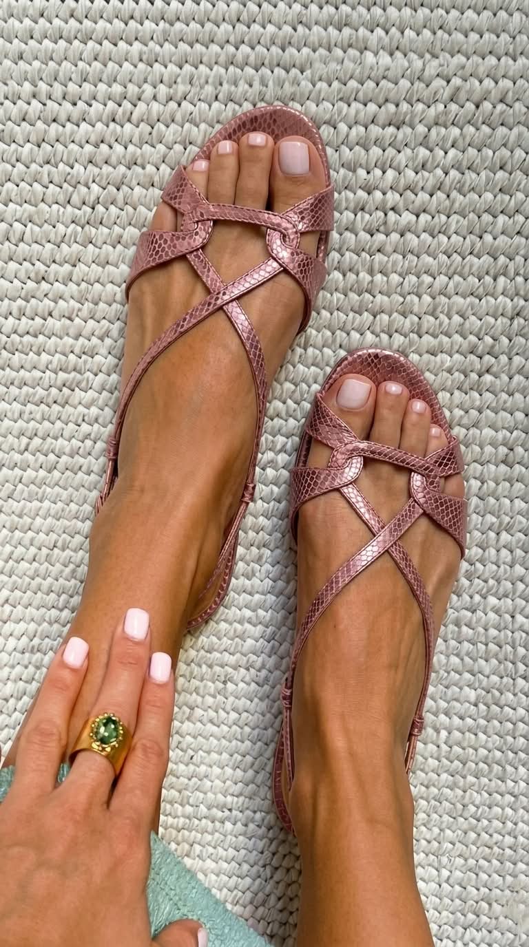 Sandalias planas destalonadas de serpiente.