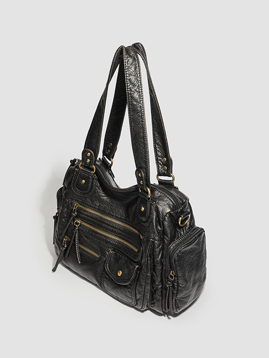 Bolso de cuero con múltiples bolsillos desgastado y de moda para mujer