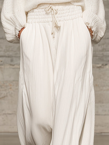 Pantalones anchos de cintura elástica blanca casual retro
