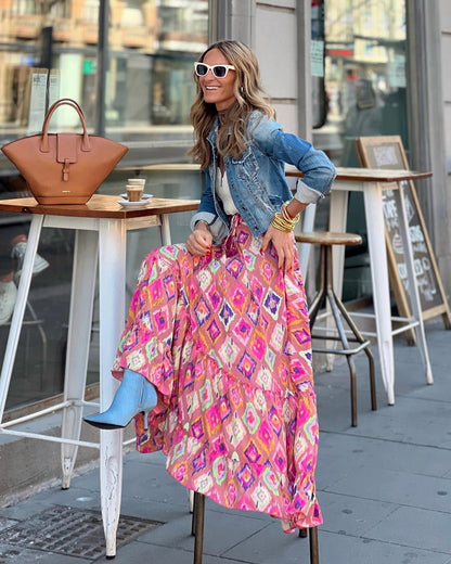 Falda larga con estampado geométrico multicolor