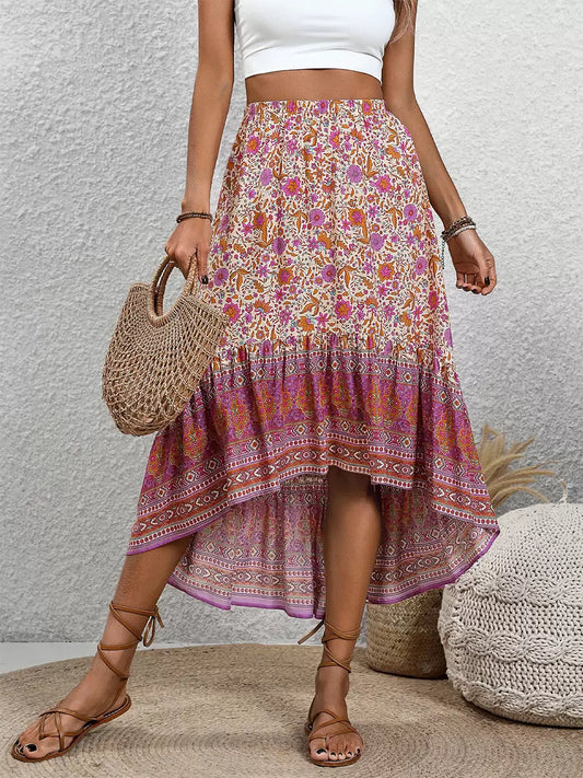 Faldas bohemias Rosa Asimétrica Cintura natural Viscosa Pantalones elegantes hasta media pantorrilla