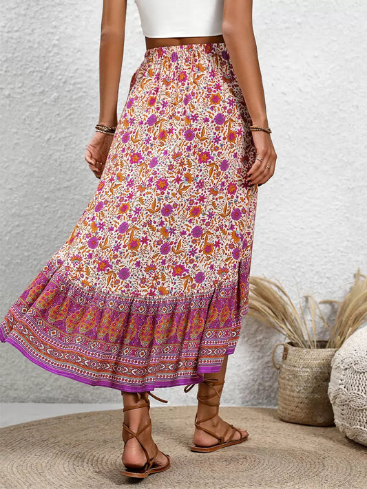 Faldas bohemias Rosa Asimétrica Cintura natural Viscosa Pantalones elegantes hasta media pantorrilla