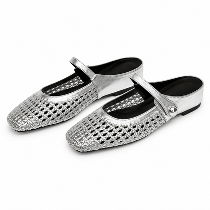 VELORA™ ┃ Zuecos en Tejido Trenzado con Punta Cuadrada