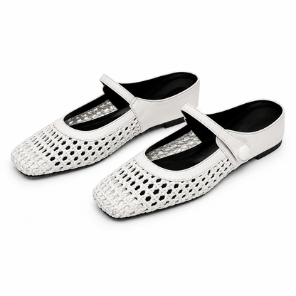 VELORA™ ┃ Zuecos en Tejido Trenzado con Punta Cuadrada