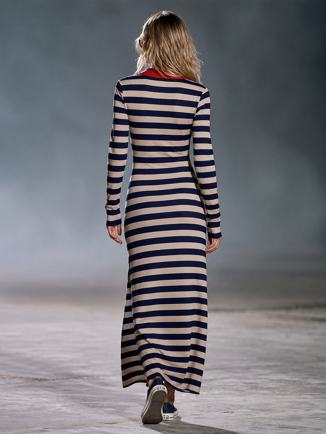 Vestido largo tipo polo náutico con abertura