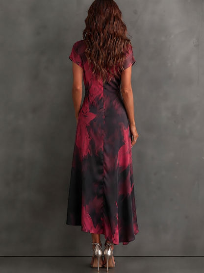 Vestido midi con volantes y estampado abstracto de ondas