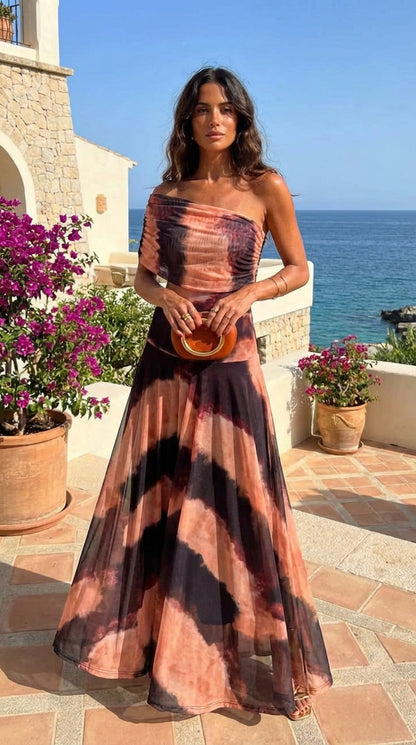 Vestido Estampado en Naranja y Marrón - Vibrante y Sofisticado