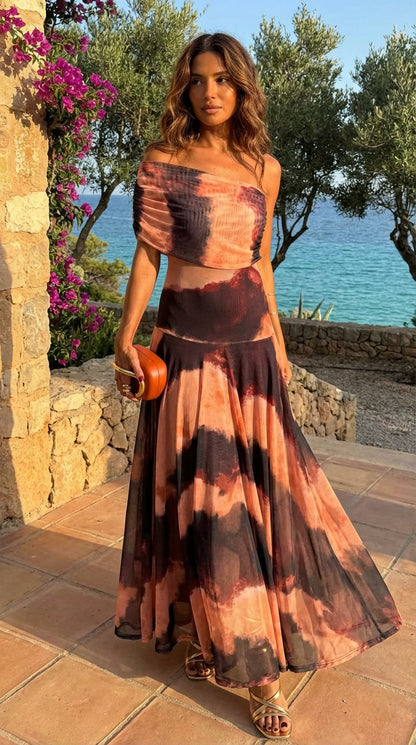 Vestido Estampado en Naranja y Marrón - Vibrante y Sofisticado