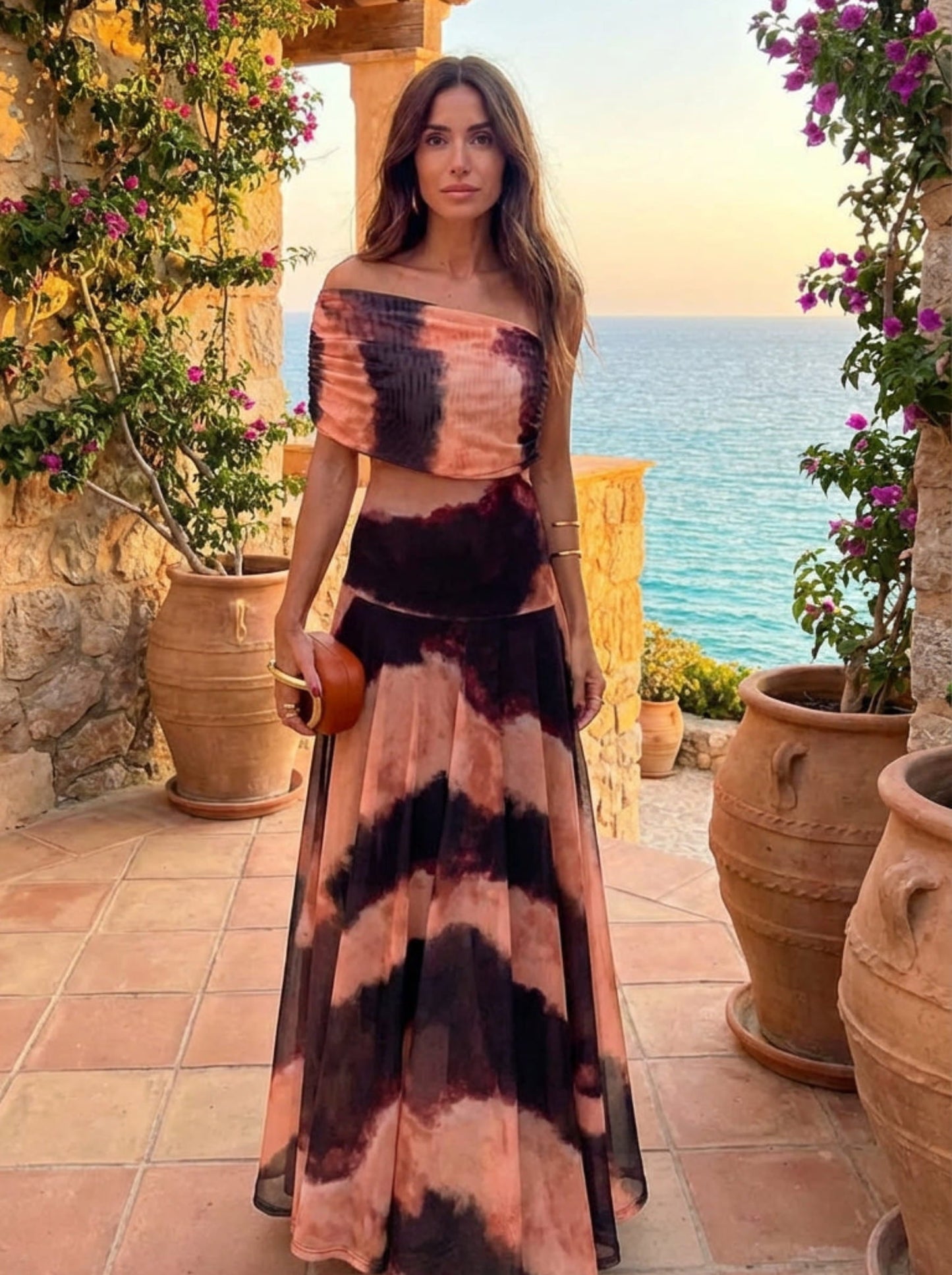 Vestido Estampado en Naranja y Marrón - Vibrante y Sofisticado