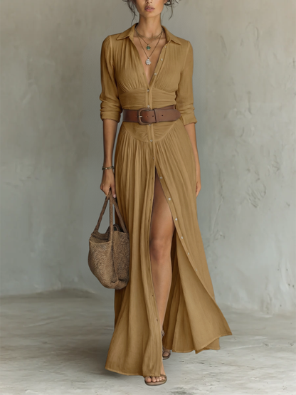 Vestido Willow — Maxi de Manga Larga y Cuello Camisero