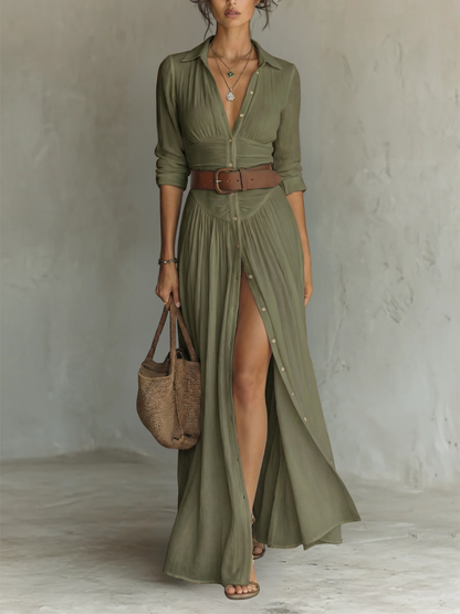 Vestido Willow — Maxi de Manga Larga y Cuello Camisero