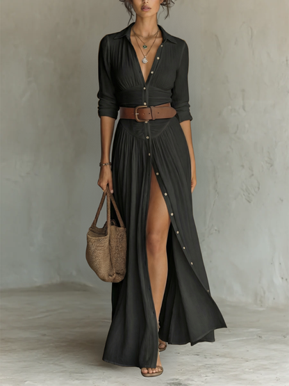 Vestido Willow — Maxi de Manga Larga y Cuello Camisero