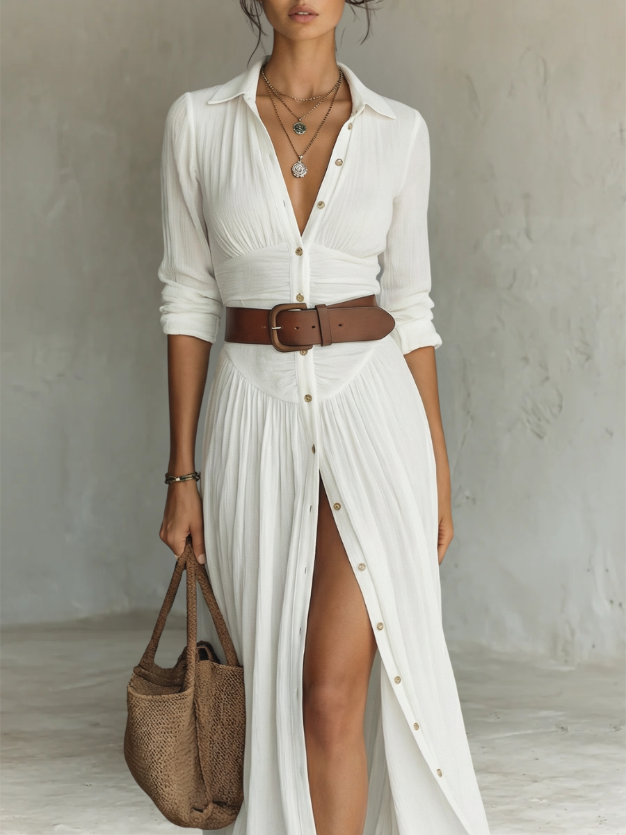 Vestido Willow — Maxi de Manga Larga y Cuello Camisero