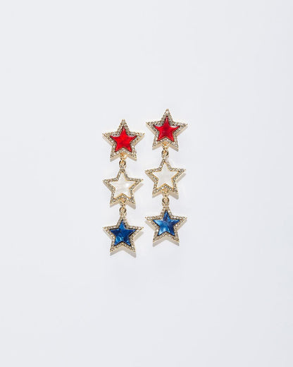 Pendientes colgantes de triple estrella patriótica