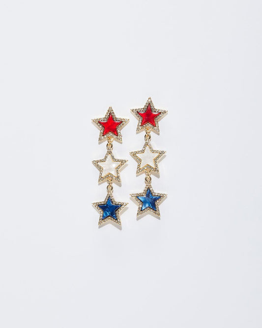 Pendientes colgantes de triple estrella patriótica