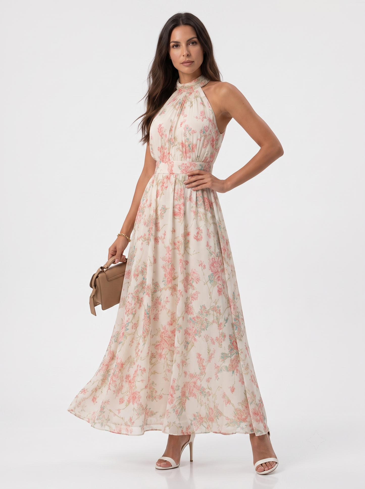 Mariluz | Vestido largo floral con cuello halter