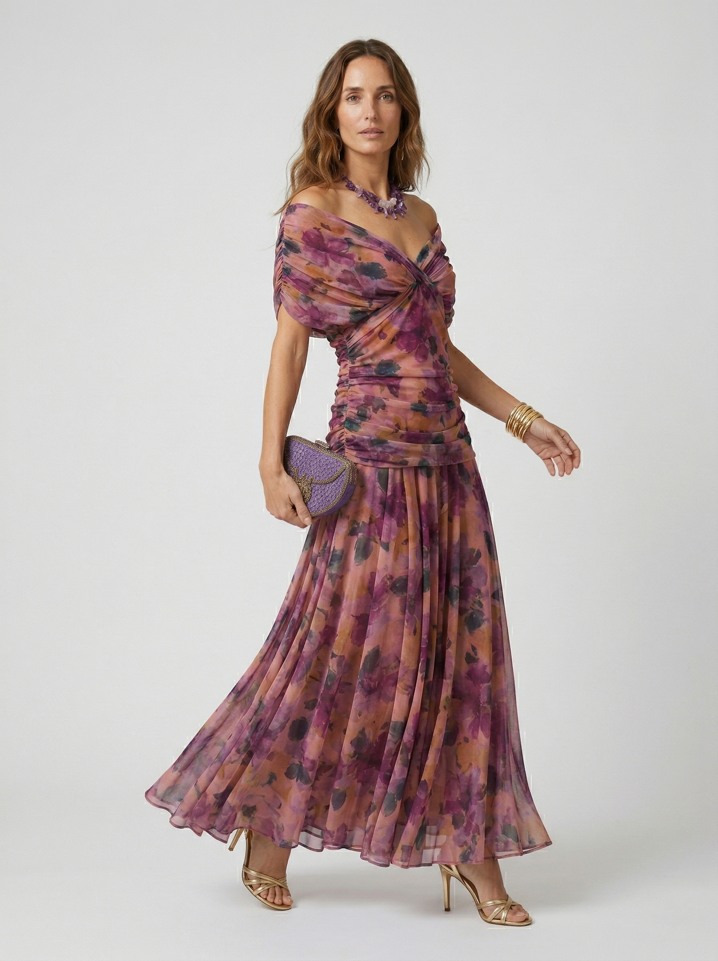 Vestido largo con escote en V, elegante y favorecedor