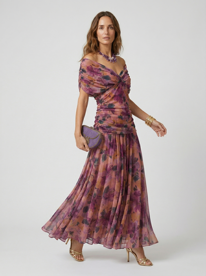Vestido largo con escote en V, elegante y favorecedor