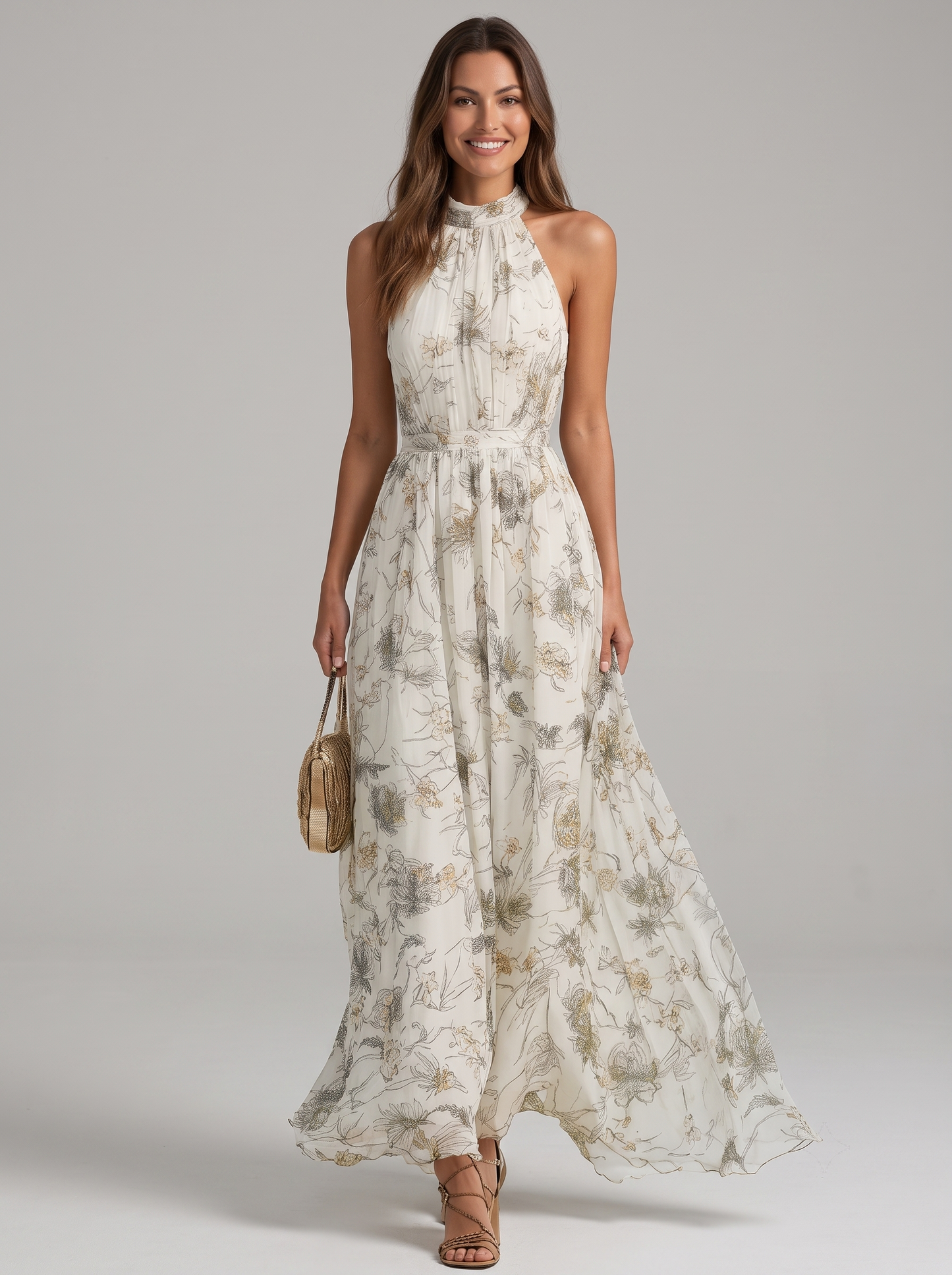 Mariluz | Vestido largo floral con cuello halter