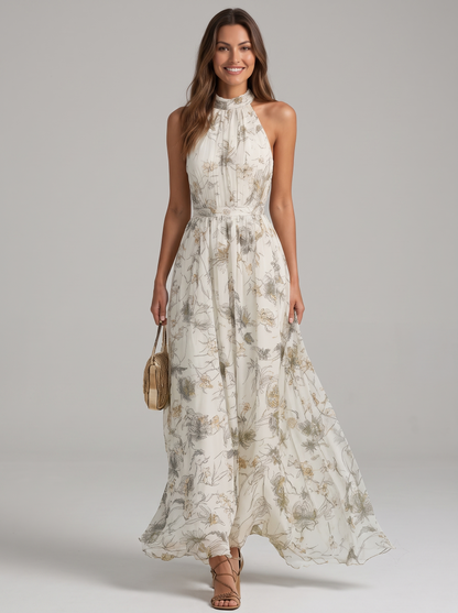 Mariluz | Vestido largo floral con cuello halter