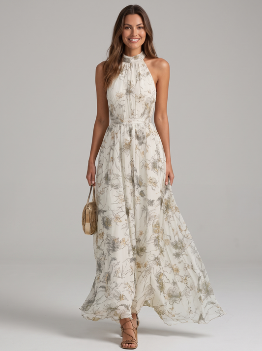 Mariluz | Vestido largo floral con cuello halter