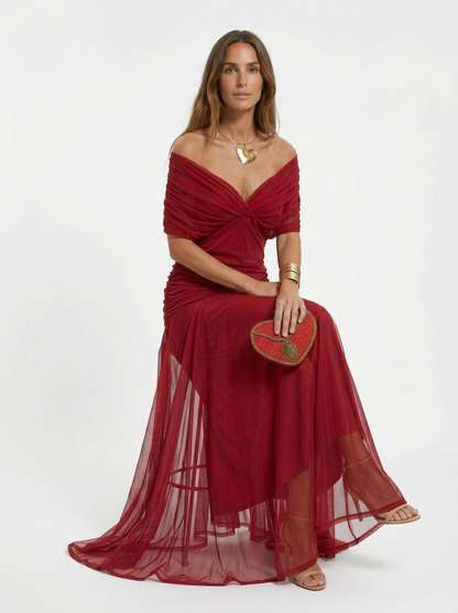 Vestido largo con escote en V, elegante y favorecedor