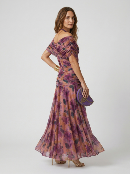 Vestido largo con escote en V, elegante y favorecedor