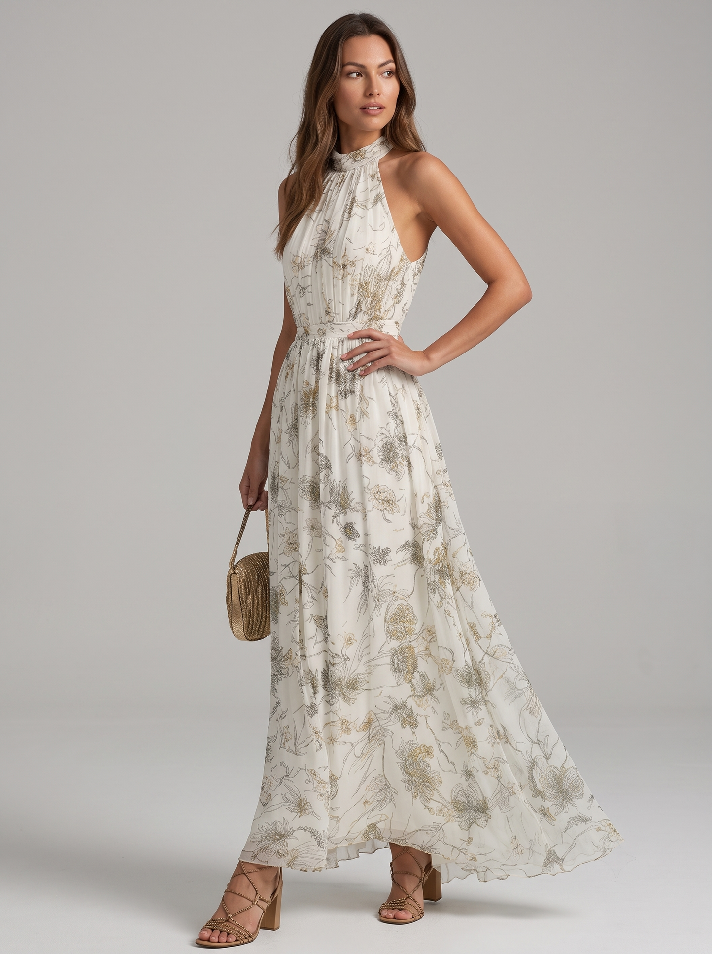 Mariluz | Vestido largo floral con cuello halter