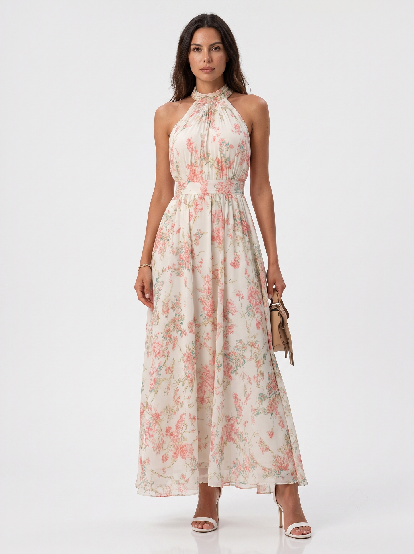 Mariluz | Vestido largo floral con cuello halter