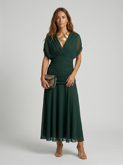Vestido largo con escote en V, elegante y favorecedor