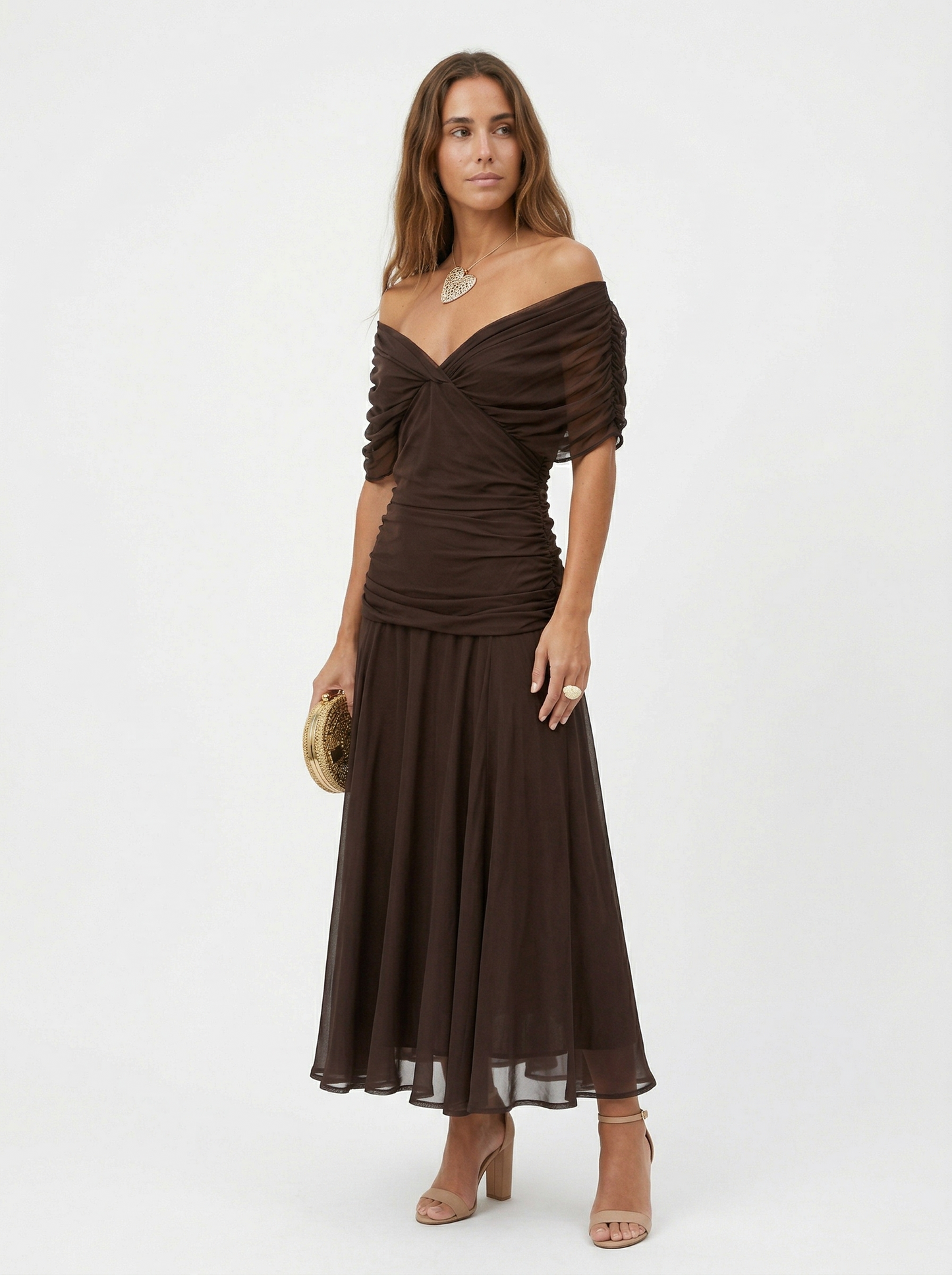 Vestido largo con escote en V, elegante y favorecedor