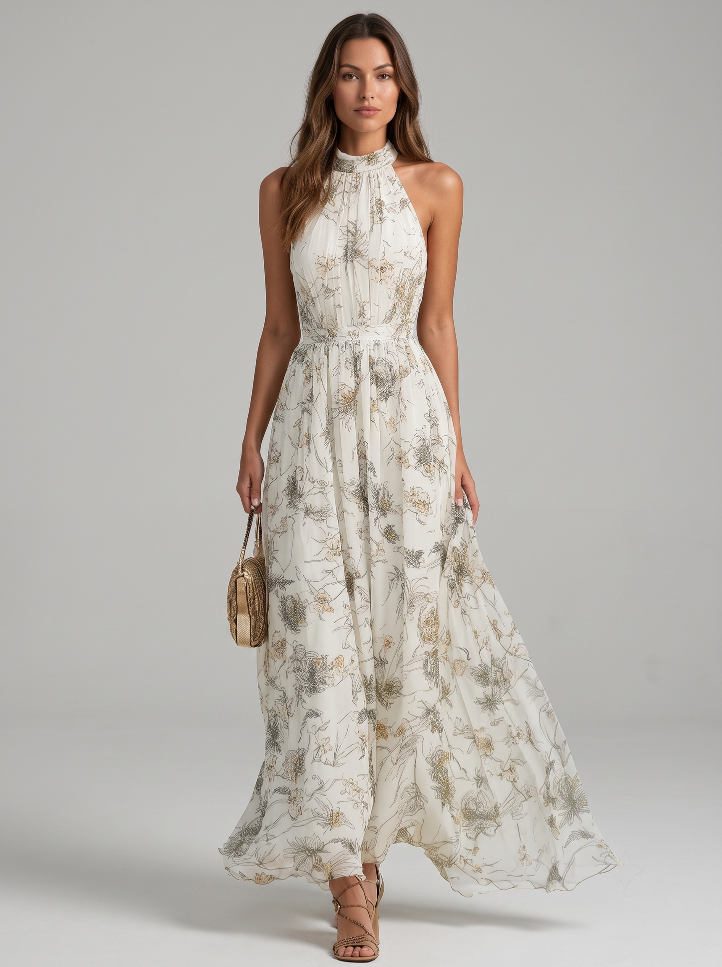Mariluz | Vestido largo floral con cuello halter