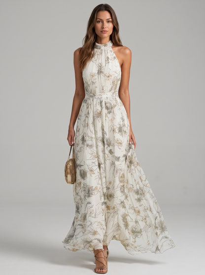 Mariluz | Vestido largo floral con cuello halter