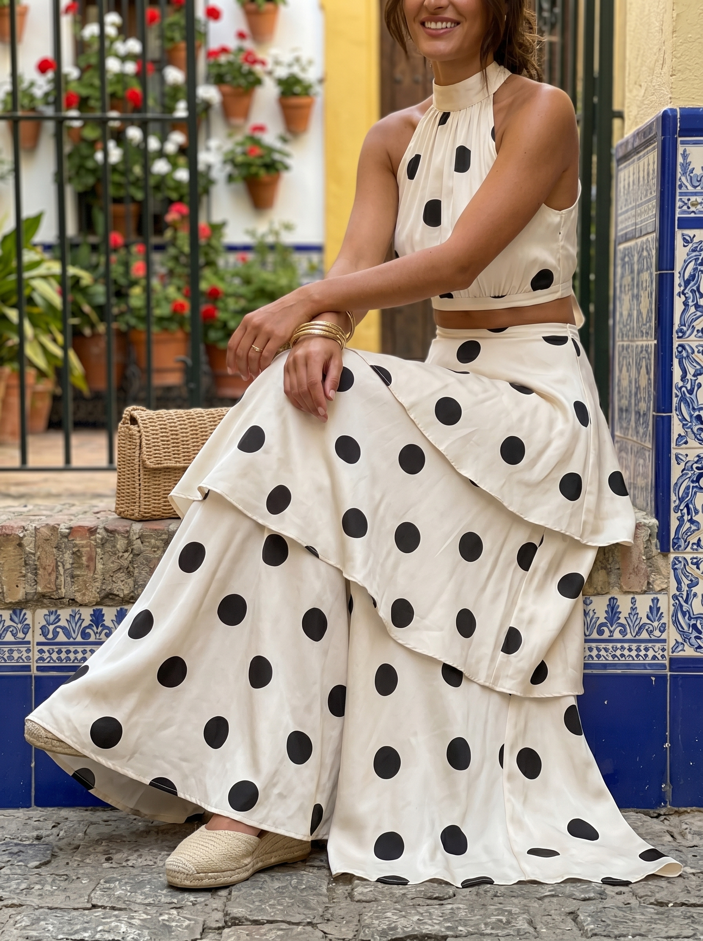 Conjunto de Top y Falda Larga con Lunares — Elegante y Femenino
