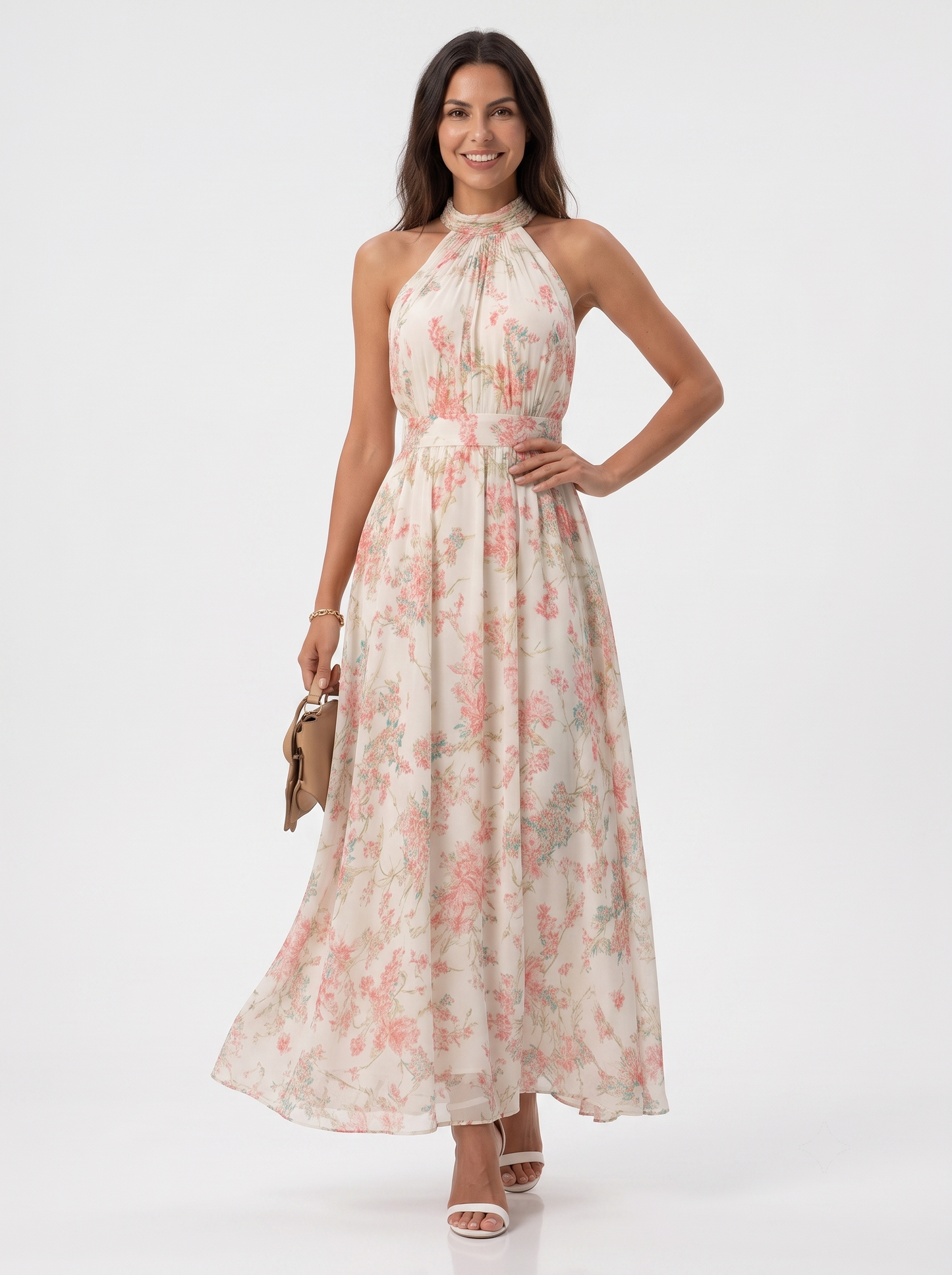 Mariluz | Vestido largo floral con cuello halter