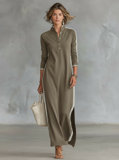 Vestido maxi sudadera con ribete blanco
