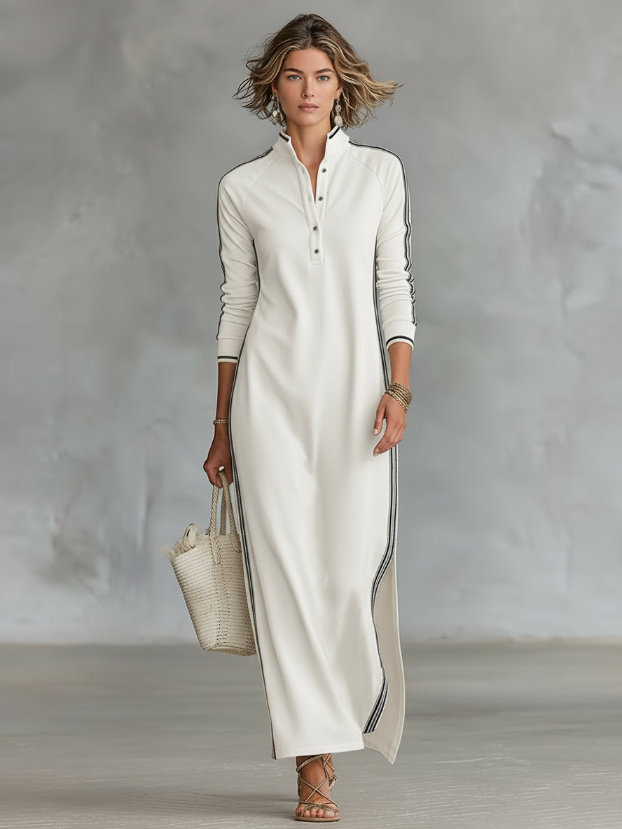 Vestido maxi sudadera con ribete blanco