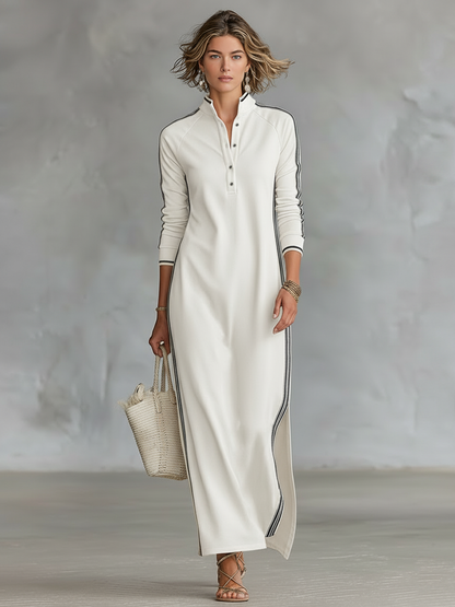 Vestido maxi sudadera con ribete blanco