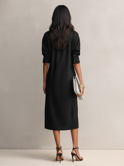 Vestido midi de algodón y lino con cuello de camisa