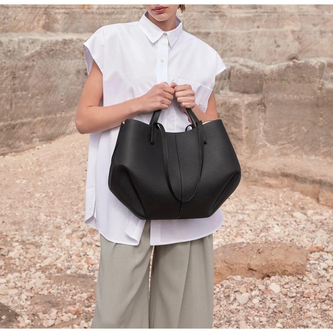 Ombrello - bolso de piel auténtica de litchi