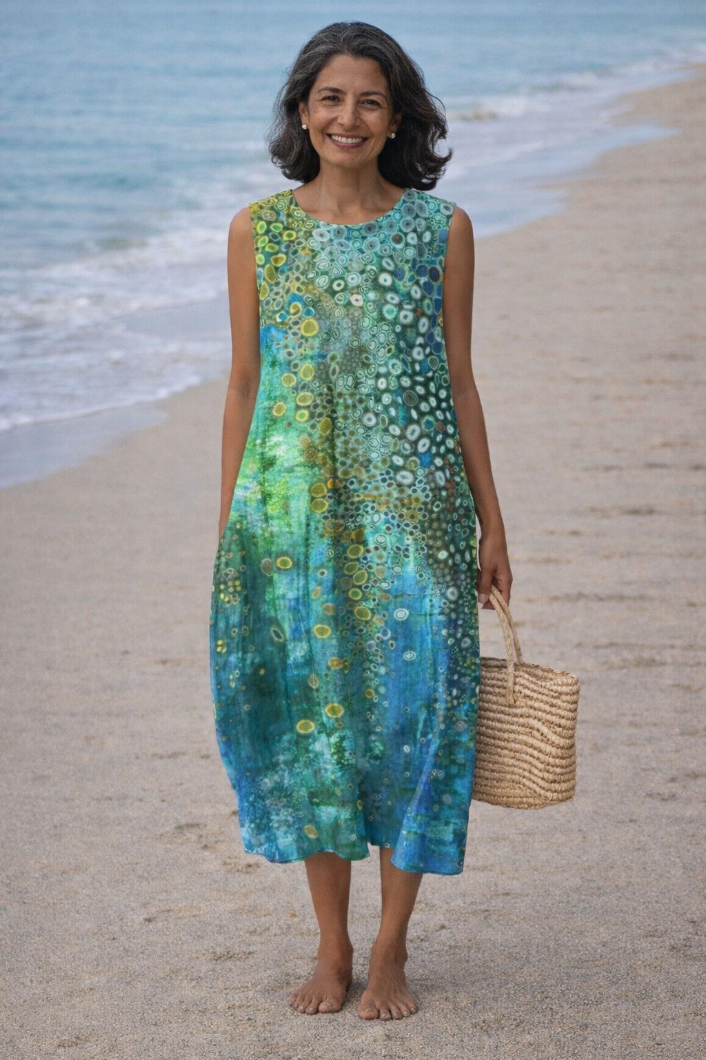 Zara | Vestido midi con estampado de arrecife, fresco y sofisticado