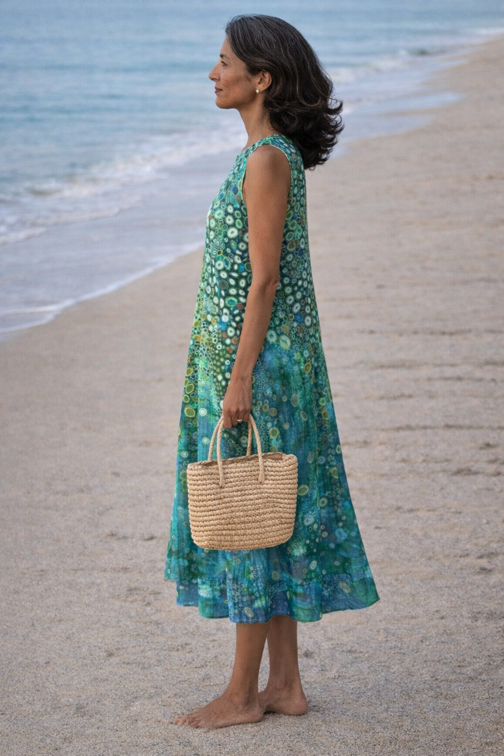 Zara | Vestido midi con estampado de arrecife, fresco y sofisticado