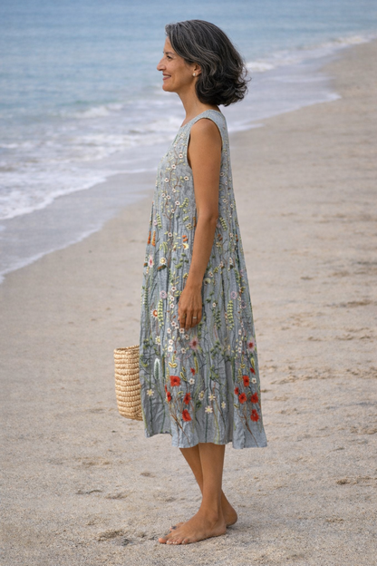 Cara | Vestido midi con estampado de flores silvestres