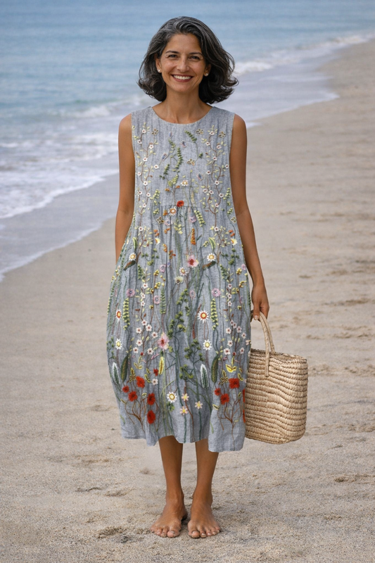 Cara | Vestido midi con estampado de flores silvestres