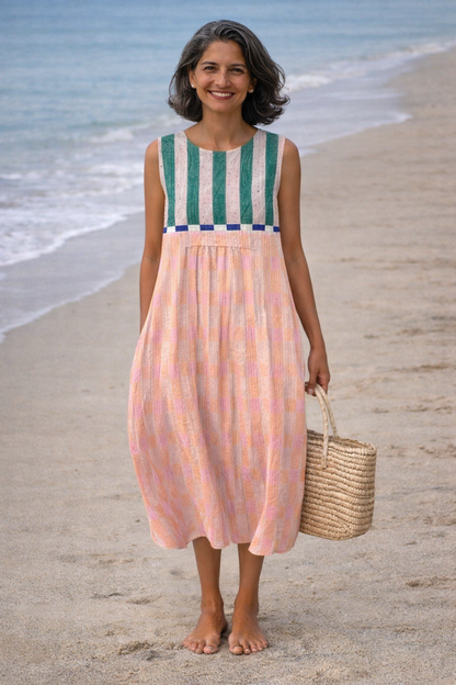 Lilia | Vestido midi de rayas en tonos pastel