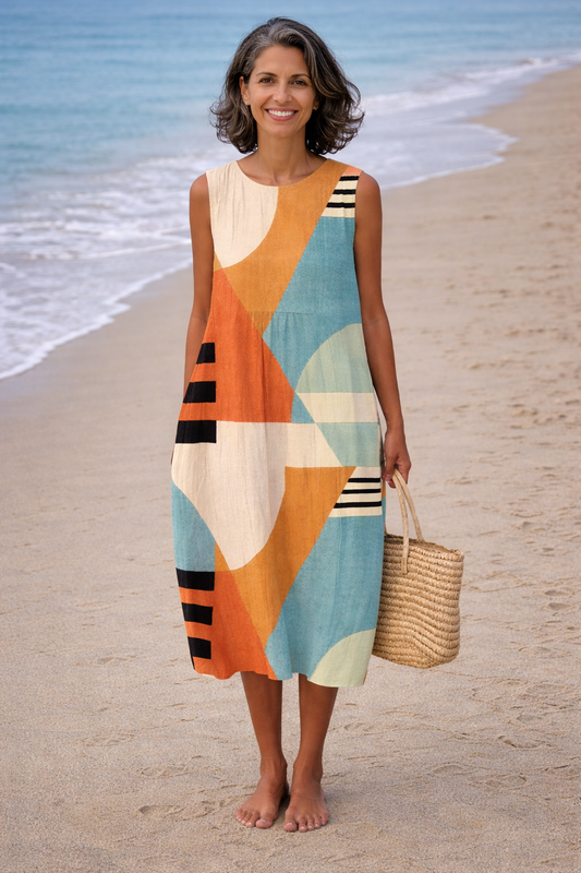 Iris | Vestido Midi Geométrico de Estilo Moderno
