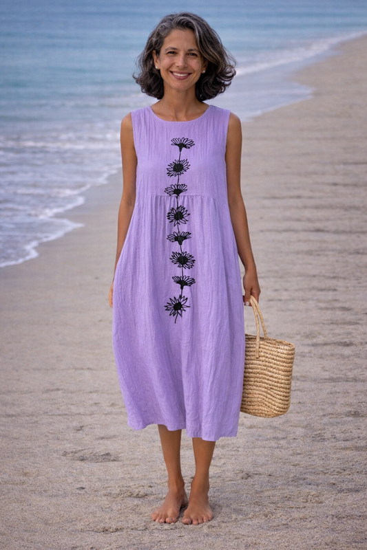 Emma | Vestido midi con estampado de flores moradas