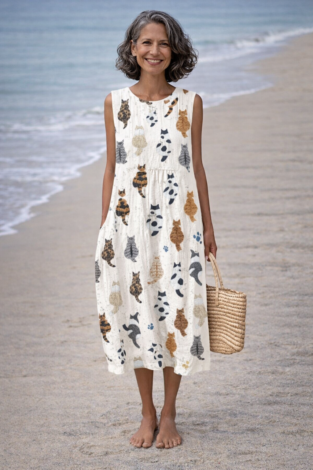 Alina | Vestido midi con estampado de gatitos adorables