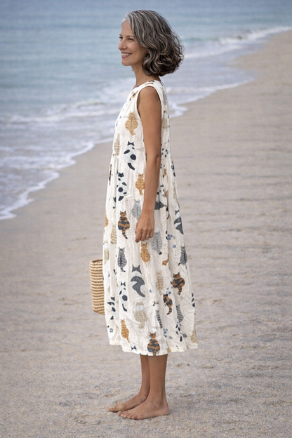 Alina | Vestido midi con estampado de gatitos adorables